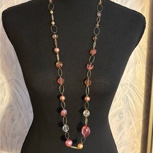 NY Gold Tone Acrylic Beaded Necklace 38”+3”